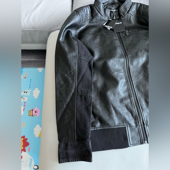 NWT - Desigual Men’s Zip Up Biker Jacket - Vegan Leather+Denim - Size L & XL - Picture 5 of 12